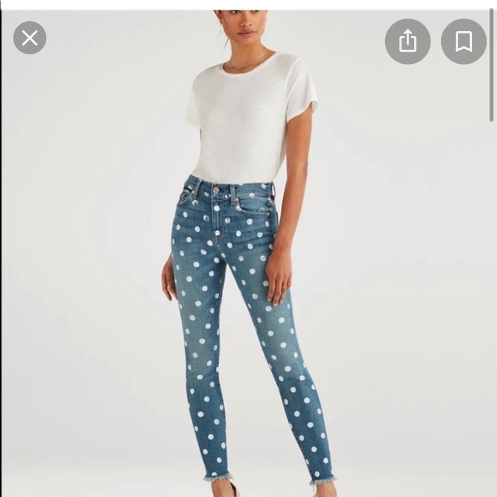 7 For All Mankind Blue Denim Skinny Jeans with White Polka Dots
